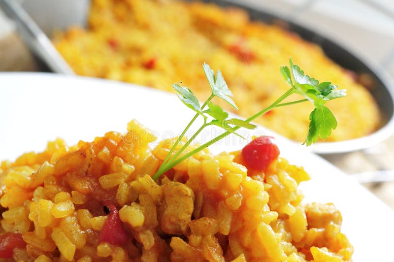 Hiszpański kurczaka paella obrazy royalty free Hiszpański kurczaka paella obrazy royalty free