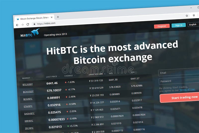 HitBTC avançou a troca do cryptocurrency de Bitcoin foto de stock HitBTC avançou a troca do cryptocurrency de Bitcoin foto de stock
