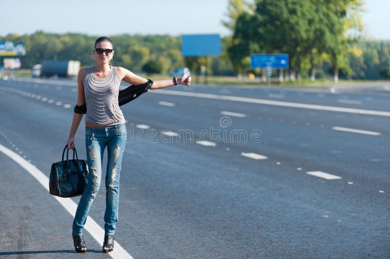Hitchhiking stock photo. Image of away, road, outdoor 26447222