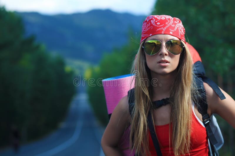 Hitchhiking stock image. Image of highway, people, attractive 16226637