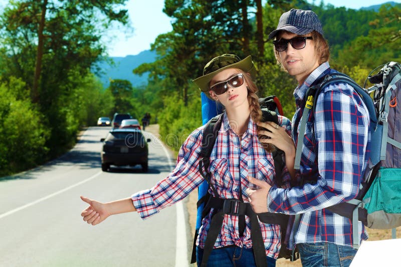Hitchhiking stock image. Image of attractive, nature 16356805