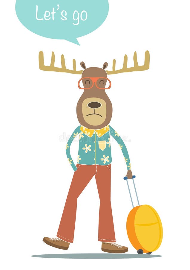 Deer cartoon character with travel bag,Can be used for postcard,Vector. Deer cartoon character with travel bag,Can be used for postcard,Vector