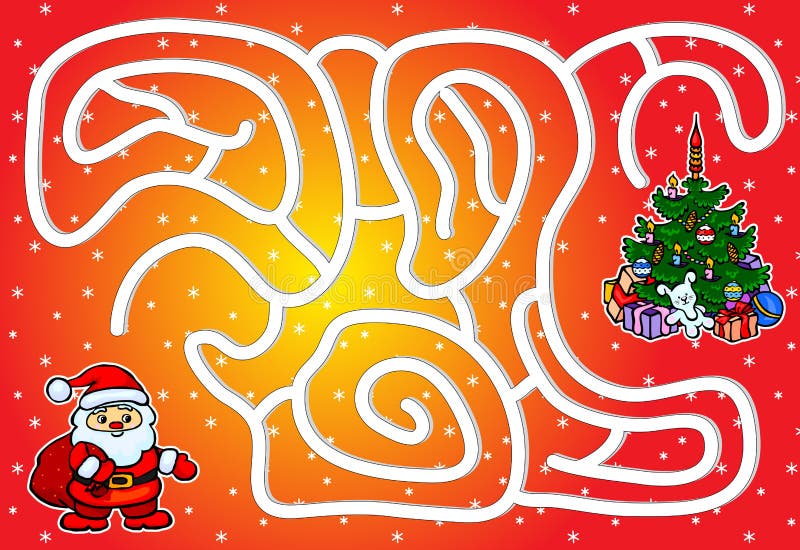 Hjälp Santa Claus att passera till och med en labyrint och att finna en julgran vektor illustrationer Hjälp Santa Claus att passera till och med en labyrint och att finna en julgran vektor illustrationer