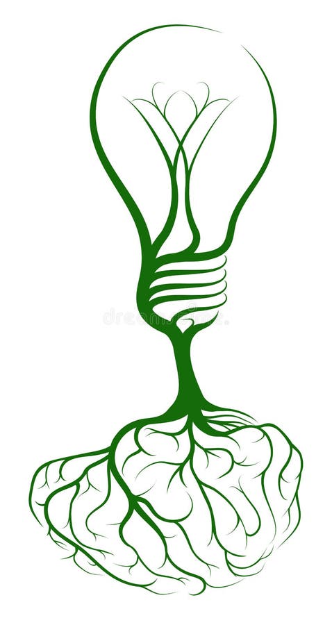 Hjärnlightbulbbegrepp stock illustrationer Hjärnlightbulbbegrepp stock illustrationer