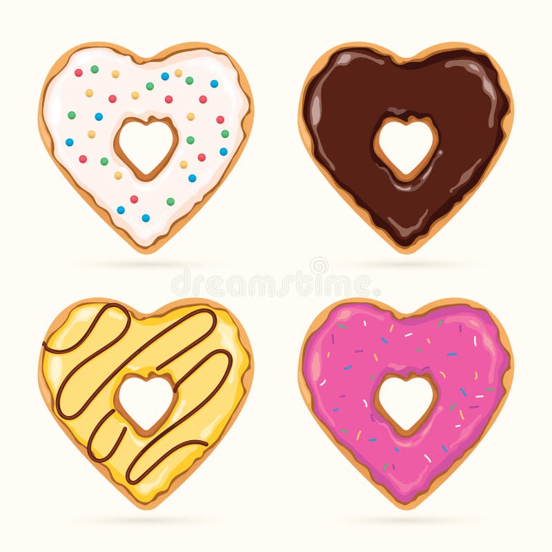 Vector set of colorful heart shaped donuts. Vector set of colorful heart shaped donuts