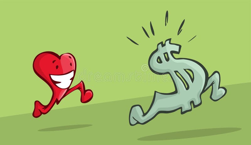 Hjärta som jagar dollartecknet stock illustrationer Hjärta som jagar dollartecknet stock illustrationer