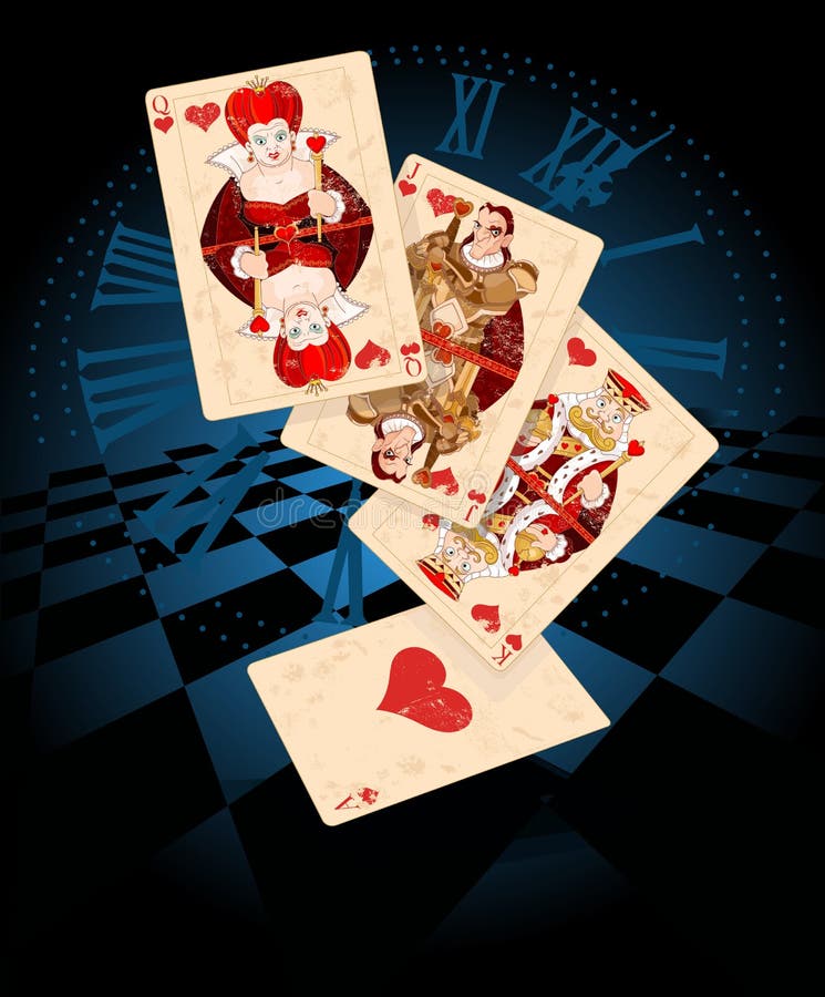 Illustration of Hearts plays cards. Illustration of Hearts plays cards