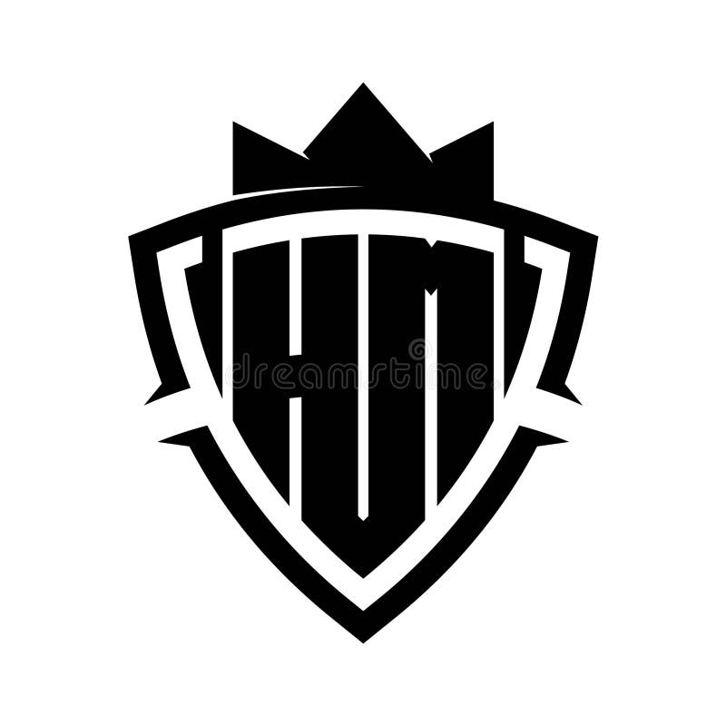 HM Letter bold monogram triangle curve shield shape with crown black and white background color design royalty free illustration