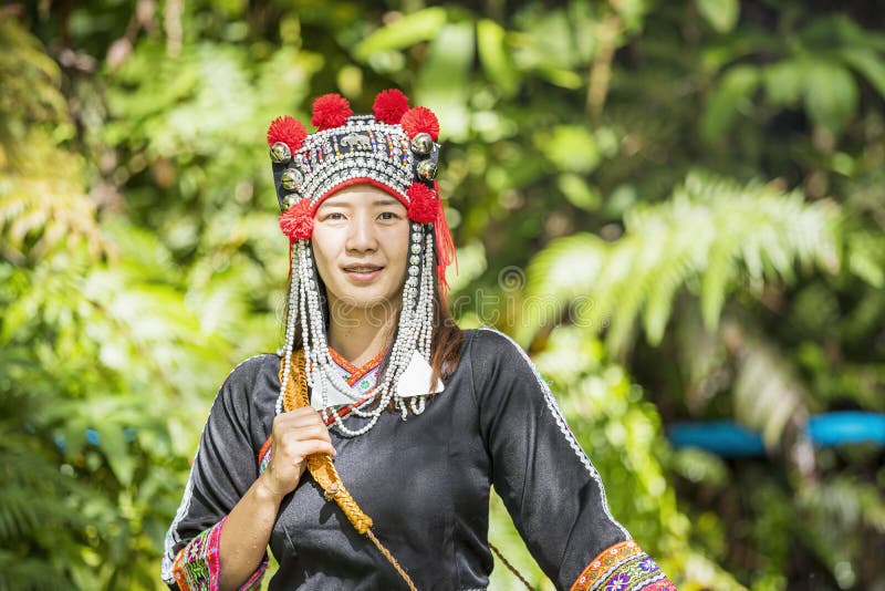 Hmong Hill Tribe Clothes. Beautiful Young Asian Lady Akha Hill Tribe in ...