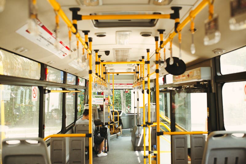 HO CHI MINH CITY, VIETNAM - 22 JULY, 2017: Public transportation. Interior of modern city bus