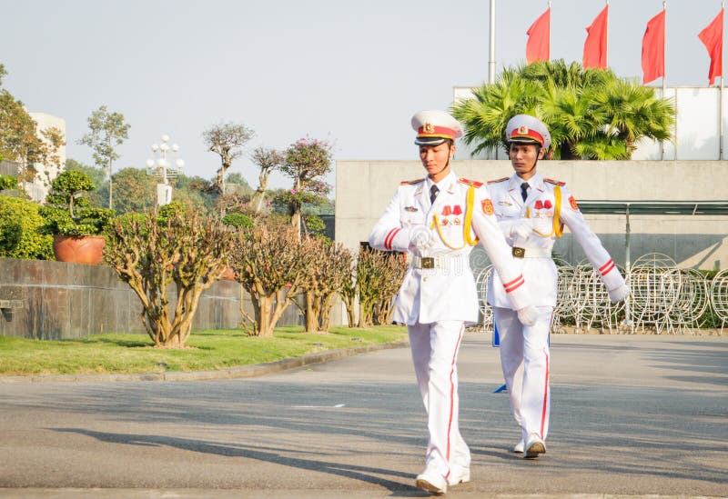 Honor guard at the Ho Chi Minh Mausoleum on the Ba Dinh Square in Hanoi, Vietnam stock image Honor guard at the Ho Chi Minh Mausoleum on the Ba Dinh Square in Hanoi, Vietnam stock image