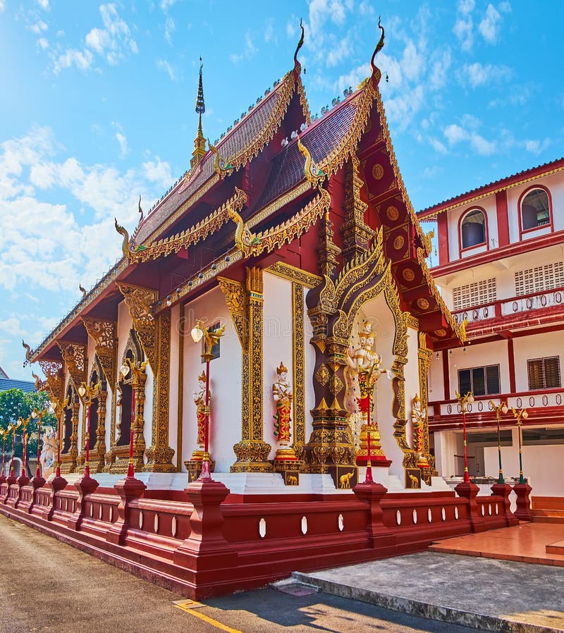 The outstanding sculptured Lanna style Ho Trai manuscript depository in Wat Saen Muang Ma temple, Chiang Mai, Thailand. The outstanding sculptured Lanna style Ho Trai manuscript depository in Wat Saen Muang Ma temple, Chiang Mai, Thailand