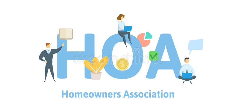 HOA, Huiseigenaarvereniging Concept met sleutelwoorden, brieven en pictogrammen Vlakke vectorillustratie Geïsoleerd op wit