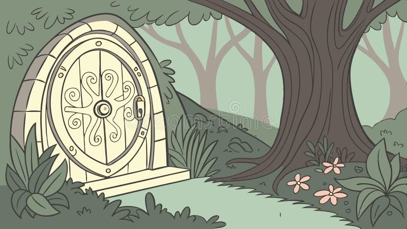 Hobbit πόρτα σε δέντρο φανταστική πόρτα παραμύθι είσοδος μαγική πόρτα δέντρο πόρτα πόρτα σχέδιο πόρτα πόρτα πόρτα απεικόνιση αποθεμάτων