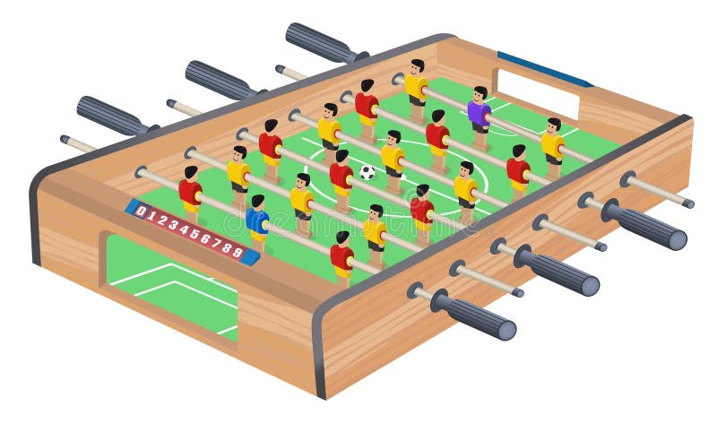 Hobby f?r tabellfotbolllek eller isometrisk sikt f?r fritid Trätabellfotboll Fotbollsspelare för sportlag För underhållningsporta royaltyfri illustrationer Hobby f?r tabellfotbolllek eller isometrisk sikt f?r fritid Trätabellfotboll Fotbollsspelare för sportlag För underhållningsporta royaltyfri illustrationer