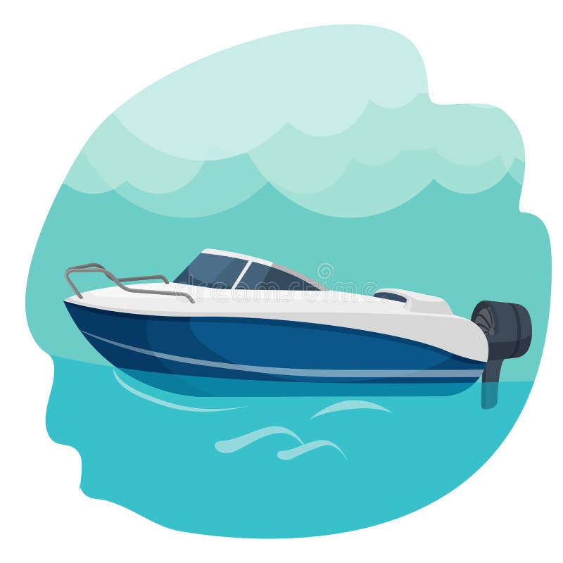 Hochgeschwindigkeitsmotorbootsegeln in der Seevektorillustration lokalisiert stock abbildung