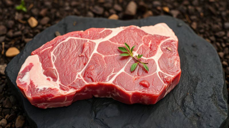 Hochwertiges RohRindensteak auf dunklem Stein stock abbildung