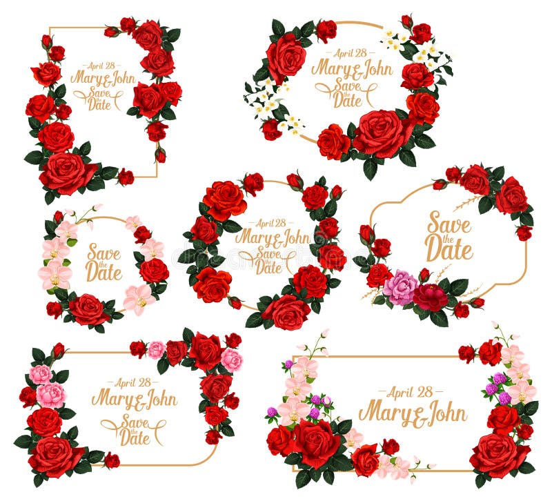 Hochzeitseinladungs-Blumenrahmen mit Abwehr das Datum stock abbildung Hochzeitseinladungs-Blumenrahmen mit Abwehr das Datum stock abbildung