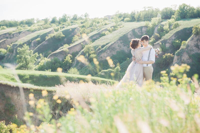 Hochzeitspaare auf Natur Braut und Bräutigam, die an der Hochzeit umarmen stockbilder Hochzeitspaare auf Natur Braut und Bräutigam, die an der Hochzeit umarmen stockbilder