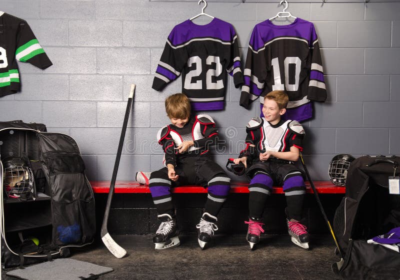 Hockey Arena Boys in Rink Dressing Room