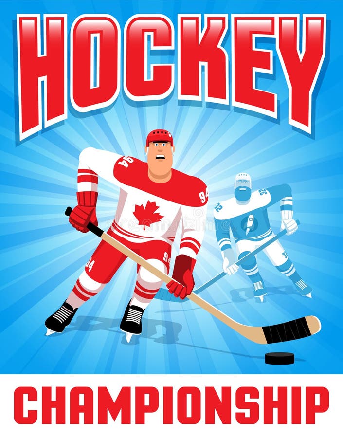 Hockey Player with Puck on Hockey Poster Stock Vector Illustration of