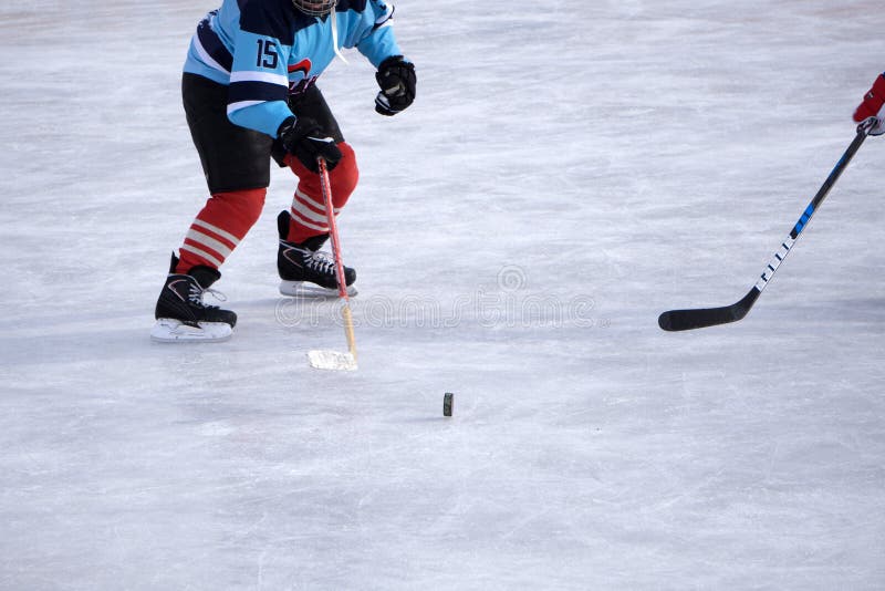 Hockey Players Shoots the Puck and Attacks . Stock Image Image of