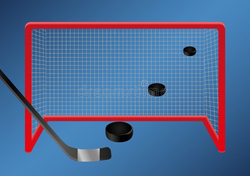 Hockey sobre hielo - meta el sistema de duendes maliciosos vuela a través del aire en la meta del hockey sobre hielo