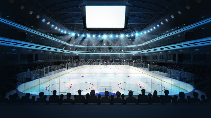 Hockey stadium with spectators and blank cube text space