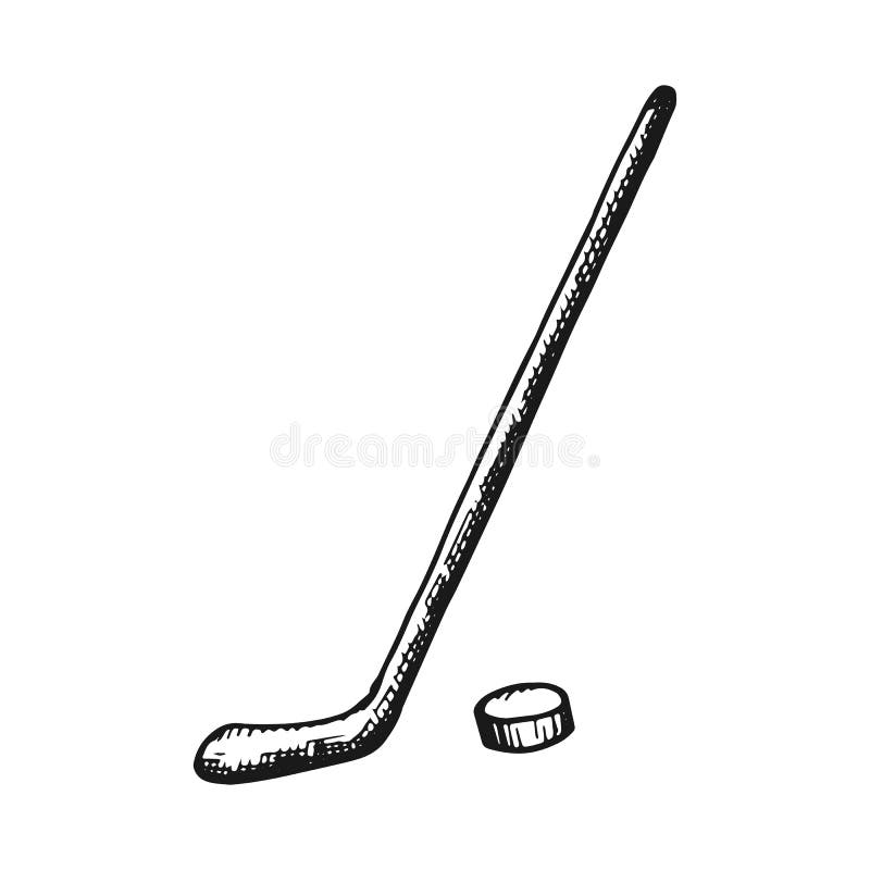 Hockey stick and washer vector sketch isolated vector illustration