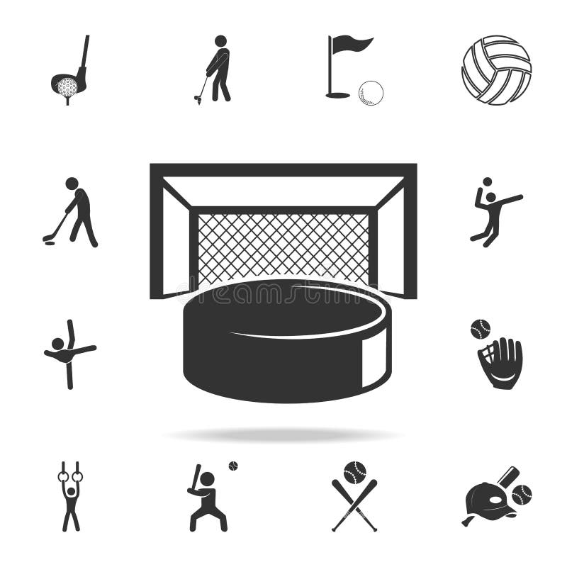 Hockeypuck en poortenpictogram Gedetailleerde reeks atleten en toebehorenpictogrammen Het grafische ontwerp van de premiekwalitei royalty-vrije illustratie Hockeypuck en poortenpictogram Gedetailleerde reeks atleten en toebehorenpictogrammen Het grafische ontwerp van de premiekwalitei royalty-vrije illustratie