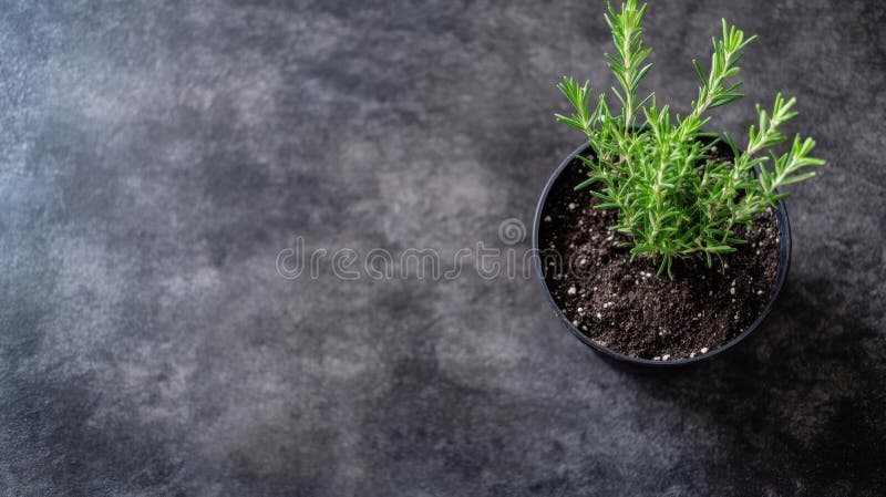 Hodowla ziół świeżym rośliną roślinną Rosemary rosnącą w Pot na ciemnym tle ilustracja wektor