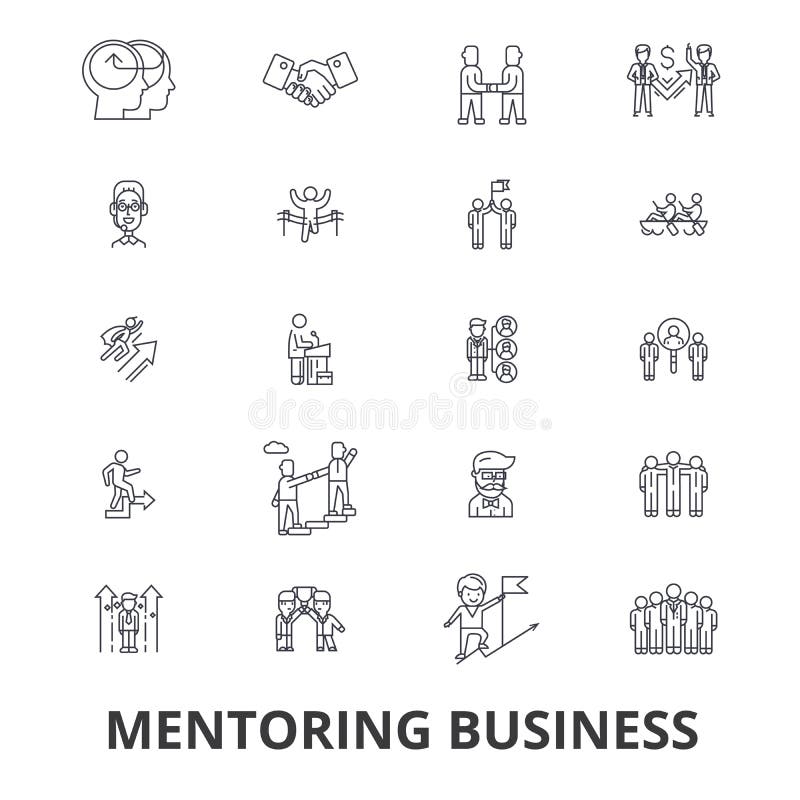 Hoedezaken, mentor, het trainen, bedrijfsbegeleiding, trein, hulp, de pictogrammen van de groepswerklijn Editableslagen Vlak Ontw royalty-vrije illustratie Hoedezaken, mentor, het trainen, bedrijfsbegeleiding, trein, hulp, de pictogrammen van de groepswerklijn Editableslagen Vlak Ontw royalty-vrije illustratie