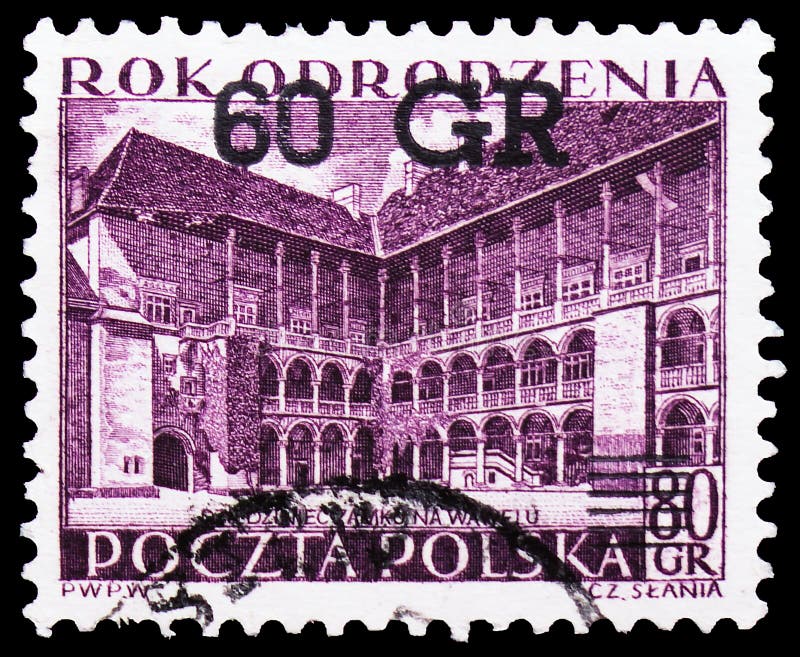Hof van het Koninklijke Kasteel Wawel in Krakau, Renaissancejaar serie, circa 1956 royalty-vrije stock afbeeldingen Hof van het Koninklijke Kasteel Wawel in Krakau, Renaissancejaar serie, circa 1956 royalty-vrije stock afbeeldingen