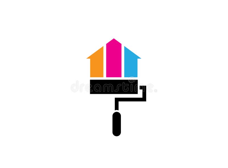Hogar o casa de la pintura del cepillo del rodillo con los multicolors para el diseño del logotipo stock de ilustración Hogar o casa de la pintura del cepillo del rodillo con los multicolors para el diseño del logotipo stock de ilustración
