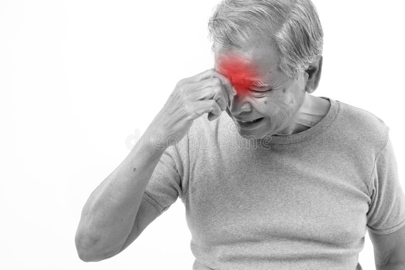 Hogere mens die aan hoofdpijn, spanning, migraine lijden stock afbeelding Hogere mens die aan hoofdpijn, spanning, migraine lijden stock afbeelding