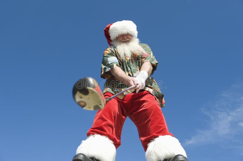 Hogere Santa Claus Holding Golf Club stock afbeelding Hogere Santa Claus Holding Golf Club stock afbeelding