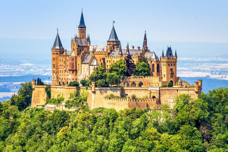 Hohenzollern Castle close-up, Germany. This fairytale castle is famous landmark near Stuttgart