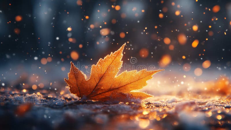 Hoja De Oro De Otoño En La Nevada De Invierno libre illustration
