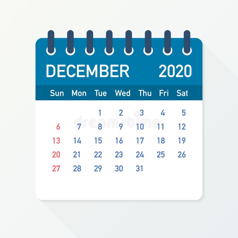 Hoja del calendario de diciembre de 2020 Calendario 2020 en estilo plano Tamaño A5 Ilustración del vector