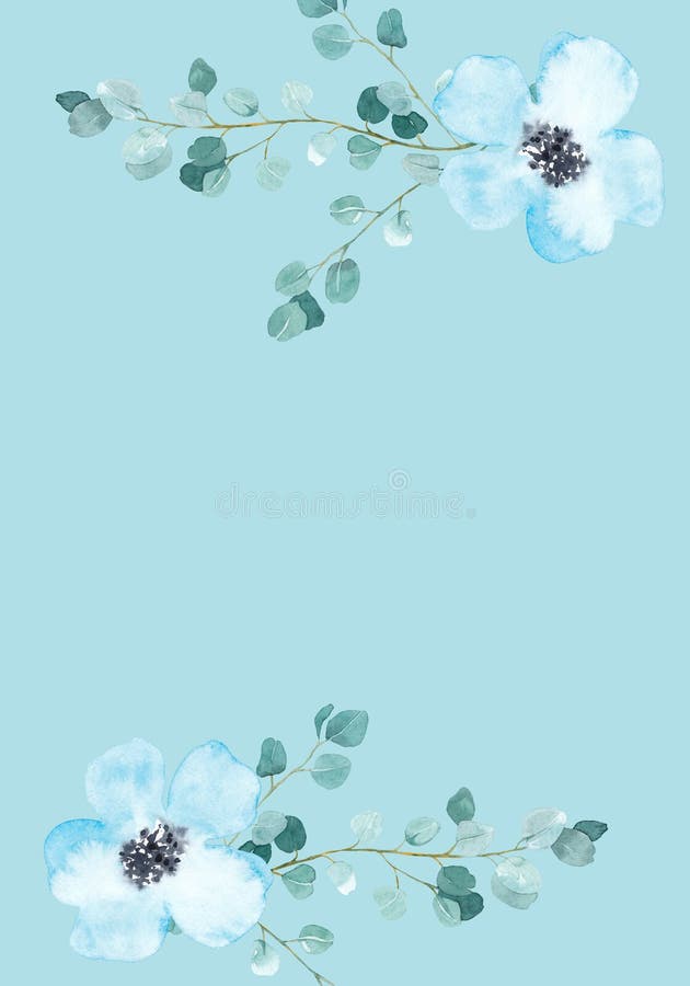 Hojas De Acuarela Pálida Y Flores Sobre Fondo Azul Bebé Banner De Diseño  Botánico Vertical. Vintage De Color Pastel Floral Stock de ilustración -  Ilustración de elegante, estilo: 205852078