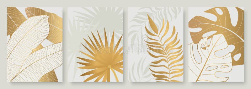 Hojas de oro tropicales establecidas para las historias de medios sociales de lujo abstracto oro hoja de palmera stock de ilustración