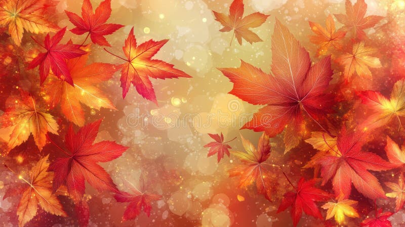 Hojas de otoño vibrantes con fondo bokeh en tonos cálidos stock de ilustración