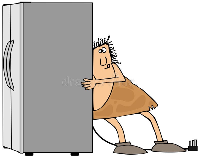 Holbewoner die een ijskast bewegen stock illustratie Holbewoner die een ijskast bewegen stock illustratie