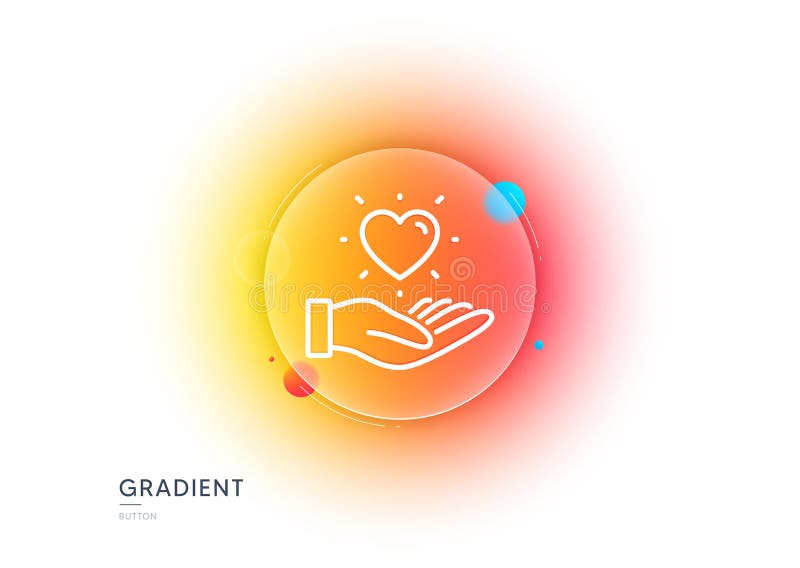 Hold heart line icon. Friends love sign. Brand ambassador hand. Gradient blur button. Vector