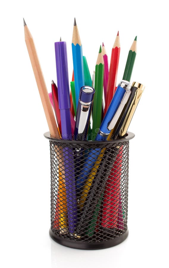 Holder Basket and Colorful Pencils Stock Image Image of equipment, design 16976303