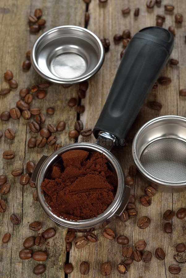 Holder with ground coffee stock image. Image of holder 65211811