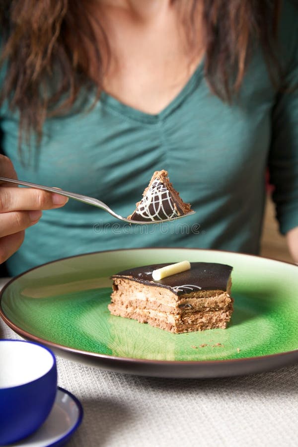 Holding chocolate cake slice stock photo Holding chocolate cake slice stock photo