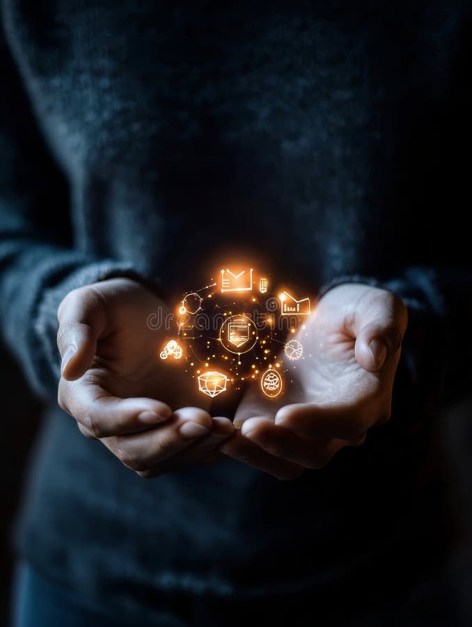 Holding Time in Your Hands: Exploring Innovations in Future Technology Through a Clock Concept royalty free illustration