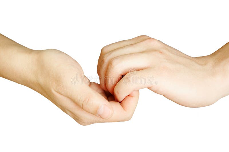 Holding together hands on white background