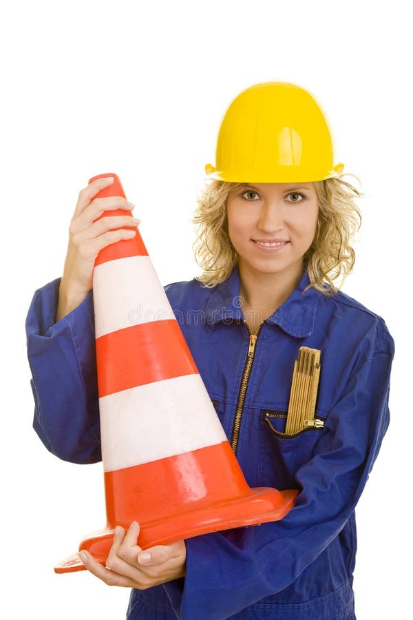 Holding a traffic cone royalty free stock images